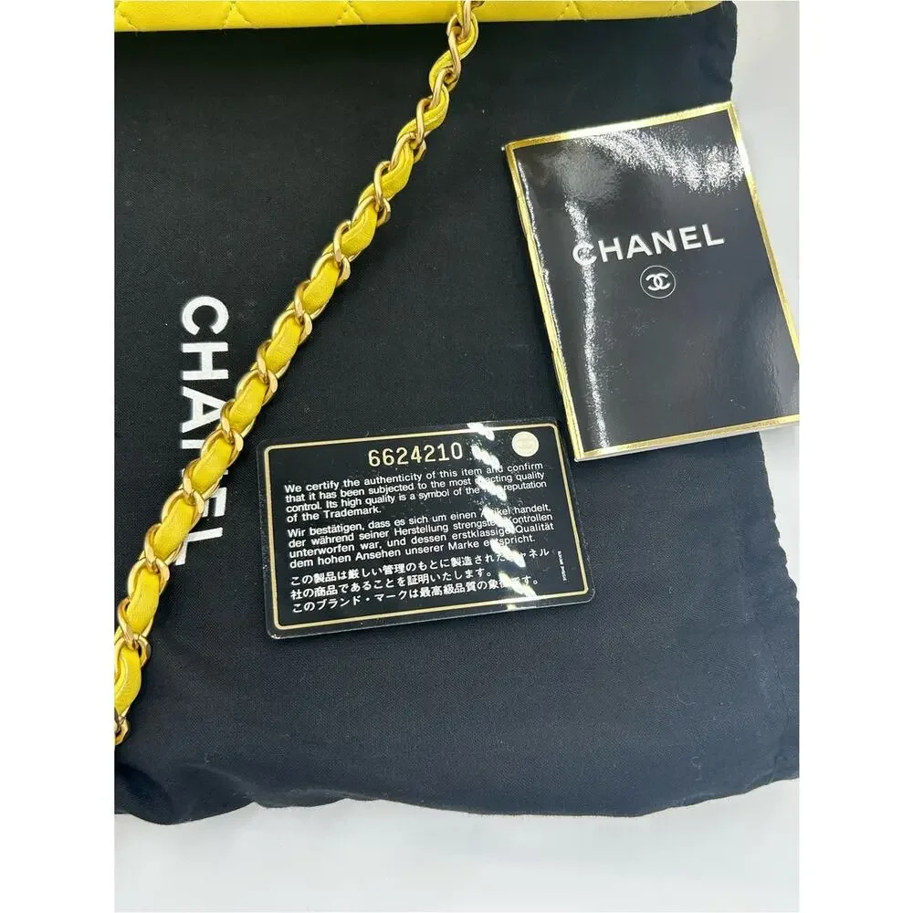 Women's Chanel Classic Quilted double Flap Bag in Yellow with Gold Hardware